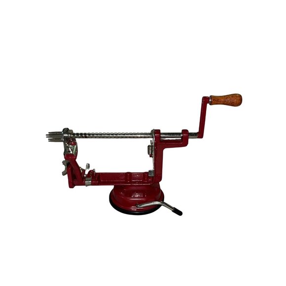 Back to Basics Peel Away Apple Peeler Red Cast Iron Suction Base 2008 Used - Picture 1 of 16
